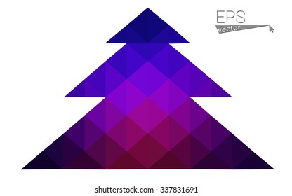 Dark blue, red low poly style christmas tree vector illustration consisting of triangles. Abstract triangular polygonal origami or crystal design of New Years celebration. Isolated on white background