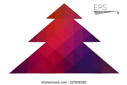 Dark blue, red low poly style christmas tree vector illustration consisting of triangles. Abstract triangular polygonal origami or crystal design of New Years celebration. Isolated on white background