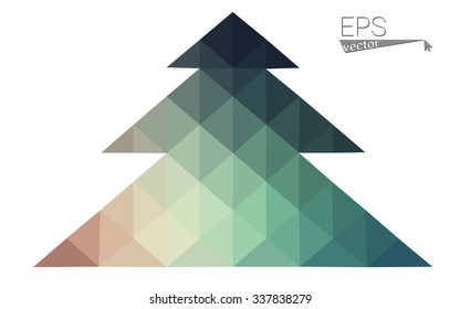 Dark blue, red low poly style christmas tree vector illustration consisting of triangles. Abstract triangular polygonal origami or crystal design of New Years celebration. Isolated on white background