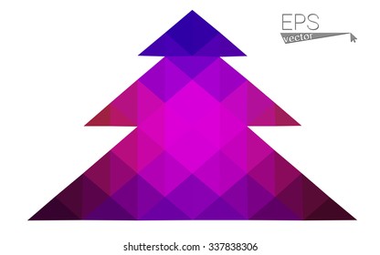 Dark blue, red low poly style christmas tree vector illustration consisting of triangles. Abstract triangular polygonal origami or crystal design of New Years celebration. Isolated on white background