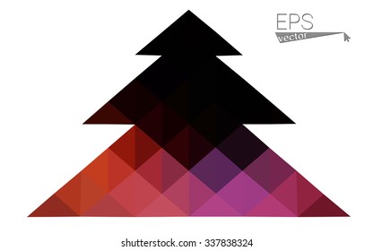 Dark blue, red low poly style christmas tree vector illustration consisting of triangles. Abstract triangular polygonal origami or crystal design of New Years celebration. Isolated on white background