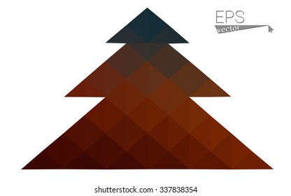 Dark blue, red low poly style christmas tree vector illustration consisting of triangles. Abstract triangular polygonal origami or crystal design of New Years celebration. Isolated on white background