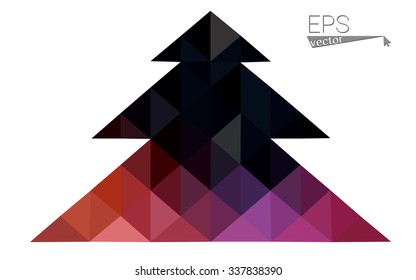 Dark blue, red low poly style christmas tree vector illustration consisting of triangles. Abstract triangular polygonal origami or crystal design of New Years celebration. Isolated on white background