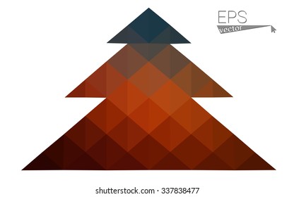 Dark blue, red low poly style christmas tree vector illustration consisting of triangles. Abstract triangular polygonal origami or crystal design of New Years celebration. Isolated on white background