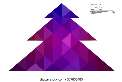 Dark blue, red low poly style christmas tree vector illustration consisting of triangles. Abstract triangular polygonal origami or crystal design of New Years celebration. Isolated on white background