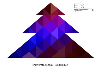 Dark blue, red low poly style christmas tree vector illustration consisting of triangles. Abstract triangular polygonal origami or crystal design of New Years celebration. Isolated on white background
