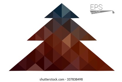 Dark blue, red low poly style christmas tree vector illustration consisting of triangles. Abstract triangular polygonal origami or crystal design of New Years celebration. Isolated on white background