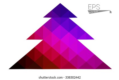 Dark blue, red low poly style christmas tree vector illustration consisting of triangles. Abstract triangular polygonal origami or crystal design of New Years celebration. Isolated on white background