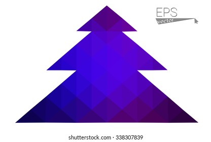Dark blue, red low poly style christmas tree vector illustration consisting of triangles. Abstract triangular polygonal origami or crystal design of New Years celebration. Isolated on white background