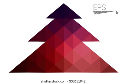 Dark blue, red low poly style christmas tree vector illustration consisting of triangles. Abstract triangular polygonal origami or crystal design of New Years celebration. Isolated on white background