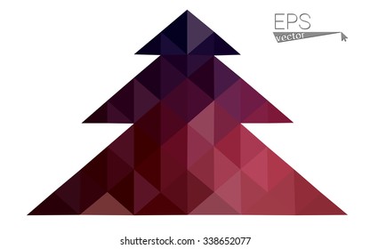 Dark blue, red low poly style christmas tree vector illustration consisting of triangles. Abstract triangular polygonal origami or crystal design of New Years celebration. Isolated on white background