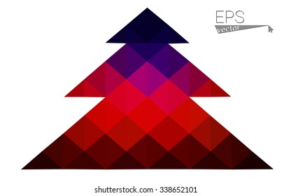 Dark blue, red low poly style christmas tree vector illustration consisting of triangles. Abstract triangular polygonal origami or crystal design of New Years celebration. Isolated on white background