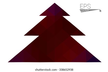 Dark blue, red low poly style christmas tree vector illustration consisting of triangles. Abstract triangular polygonal origami or crystal design of New Years celebration. Isolated on white background