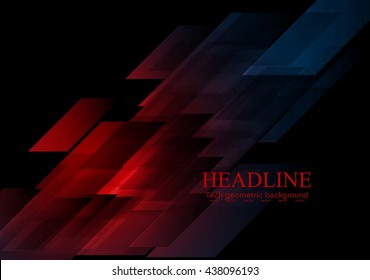 Dark blue red shapes abstract tech background. Vector graphic geometric design