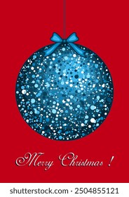 Dark blue and red themed Christmas poster with a beautiful glittery ornament, vector illustration.
