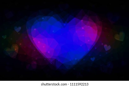 Dark Blue, Red vector abstract glitter heart shape on white background in love concept for valentine's day with sweet and romantic moment. Polygonal design for your business.