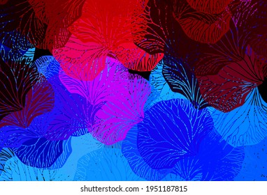 Azul oscuro, rojo vector fondo abstracto con hojas. Ilustración creativa de estilo borroso con hojas. Diseño pintado a mano para web, envoltura.