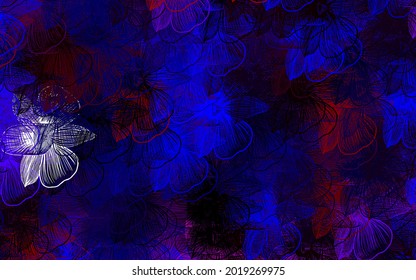 Dunkelblau, roter, abstrakter Hintergrund mit Blumen. Abstrakte Illustration mit Blumen im Doodles-Stil. Neues Design für Ihr Unternehmen.
