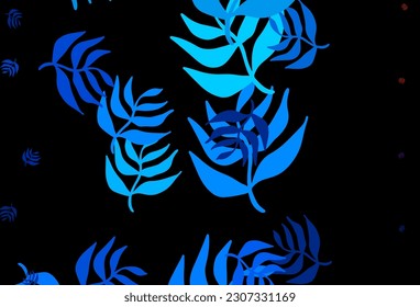 Dark Blue, Red vector abstract pattern with leaves. Doodle illustration of leaves in Origami style with gradient. Colorful pattern for kid's books.
