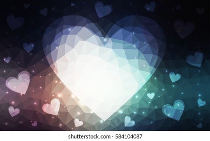 DArk blue, red vector abstract Triangle Geometrical Heart on white polygonal background. Happy Valentine's Day Greeting Card. Stock template for your design.