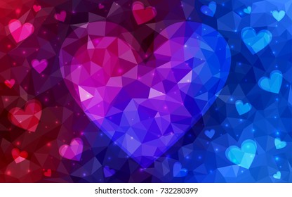 Dark Blue, Red vector abstract glitter heart shape on white background in love concept for valentine's day with sweet and romantic moment. Polygonal design for your business.