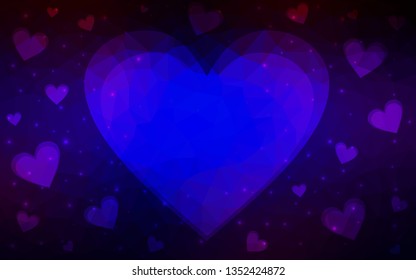 Dark Blue, Red vector  backdrop with sweet hearts. Hearts on blurred abstract background with colorful gradient. Pattern for valentine's ad, booklets.