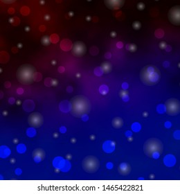 Dark Blue, Red vector backdrop with circles, stars. Abstract illustration with colorful spots, stars. New template for a brand book.