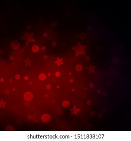 Dark Blue, Red vector backdrop with circles, stars. Glitter abstract illustration with colorful drops, stars. Pattern for trendy fabric, wallpapers.