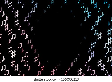 Dark Blue, Red vector backdrop with music notes. Isolated colorful music keys on abstract background. Template for fasion magazines.
