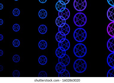 Dark Blue, Red vector backdrop with mystery symbols. Colorful mystic symbols with a gradient in ancient style. Simple base for your occult design.