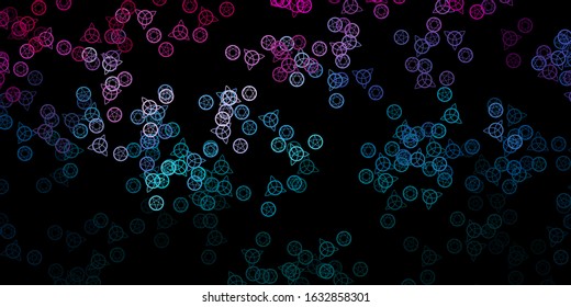 Dark Blue, Red vector backdrop with mystery symbols. Colorful vintage illustration with gradient alchemy shapes. Best design halloween events.