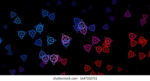Dark Blue, Red vector backdrop with mystery symbols. Retro design in abstract style with witchcraft forms. Simple design for occult depiction.