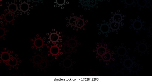 Dark blue, red vector backdrop with virus symbols. Simple design in abstract style with infection forms. Best design for quarantine events.