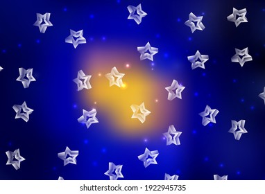 Azul oscuro, fondo vectorial rojo con estrellas pequeñas y grandes. Decoración borrosa de estilo sencillo con estrellas. Mejor diseño para tu anuncio, afiche, banner.