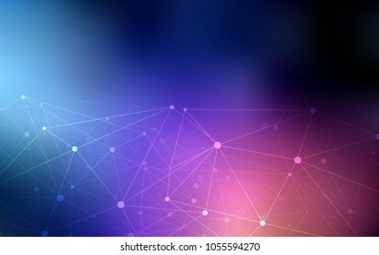 Dark Blue, Red vector background with dots and lines. Abstract illustration with colorful discs and triangles. Pattern can be used for beautiful websites.