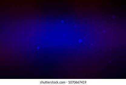 Dark Blue, Red vector background with bubbles, lines. Glitter abstract illustration with connection of triangle structure. Completely new template for your brand book.