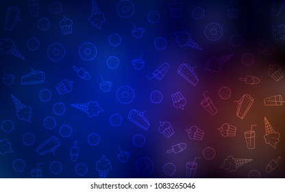 Dark Blue, Red vector background with tasty sweets. Decorative shining illustration with sweets on abstract template. Pattern for menu of cafes and restaurants.
