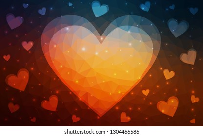 Dark Blue, Red vector  background with hearts. Hearts on blurred abstract background with colorful gradient. Pattern for marriage gifts, congratulations.