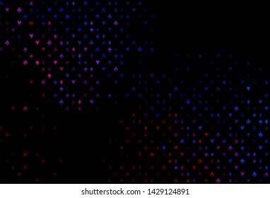 Dark Blue, Red vector background with cards signs. Glitter abstract sketch with isolated symbols of playing cards. Design for ad, poster, banner of gambling websites.