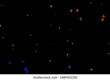 Dark Blue, Red vector background with arithmetic signs. Shining colorful illustration with isolated Digit signs. Template for landing page of typography.