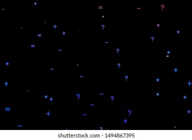 Dark Blue, Red vector background with math elements. Colored mathematic signs with gradient on white background. Best design a poster, banner of a math college.