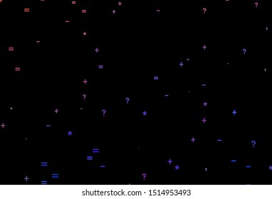 Dark Blue, Red vector background with arithmetic signs. Modern geometrical illustration with numerals. Template for landing page of typography.