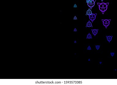 Dark Blue, Red vector background with occult symbols. Colorful mystic symbols with a gradient in ancient style. Design for magic, spiritual events.