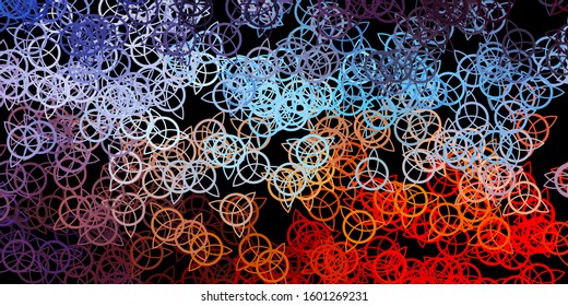 Dark Blue, Red vector background with occult symbols. Illustration with magical signs of spiritual power. Best design halloween events.