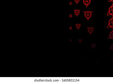Dark Blue, Red vector background with occult symbols. Colorful vintage illustration with gradient alchemy shapes. Background for esoteric, mystic designs.