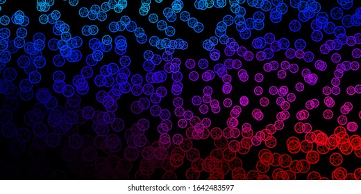 Dark Blue, Red vector background with occult symbols. Colorful vintage illustration with gradient alchemy shapes. Background for esoteric, mystic designs.