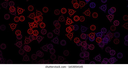 Dark Blue, Red vector background with occult symbols. Colorful vintage illustration with gradient alchemy shapes. Design for magic, spiritual events.