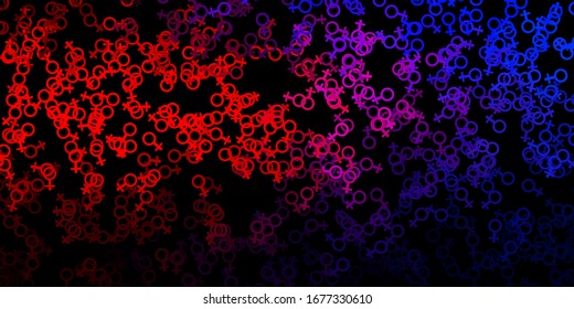 Dark Blue, Red vector background with occult symbols. Illustration with magical signs of spiritual power. Design for magic, spiritual events.