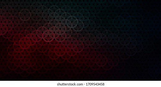 Dark Blue, Red vector background with occult symbols. Colorful vintage illustration with gradient alchemy shapes. Background for esoteric, mystic designs.