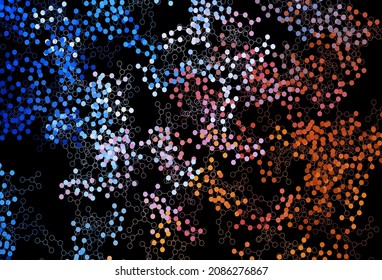 Dark Blue, Red vector background with forms of artificial intelligence. Colored AI structure with gradient lines and dots. Pattern for  poster, banner of technology.